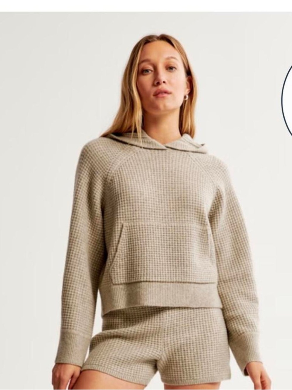 Abercrombie & Fitch Waffle Knit Hoodie in Beige
